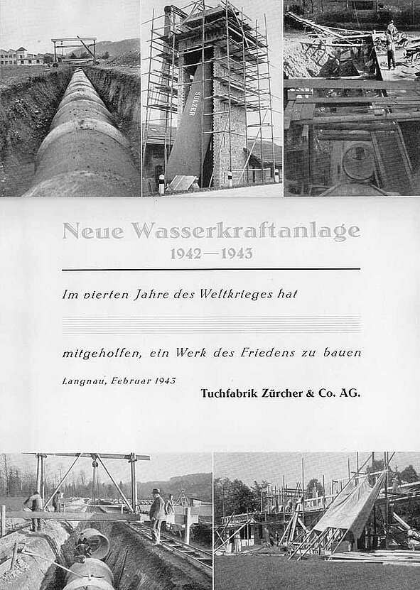 Kraftwerk Tuchfabrik Zürcher. Friedrich Stämpfli mit Hut